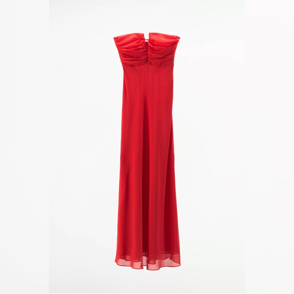 ZARA Red Strapless Ruched Maxi Dress | NWT | Size L